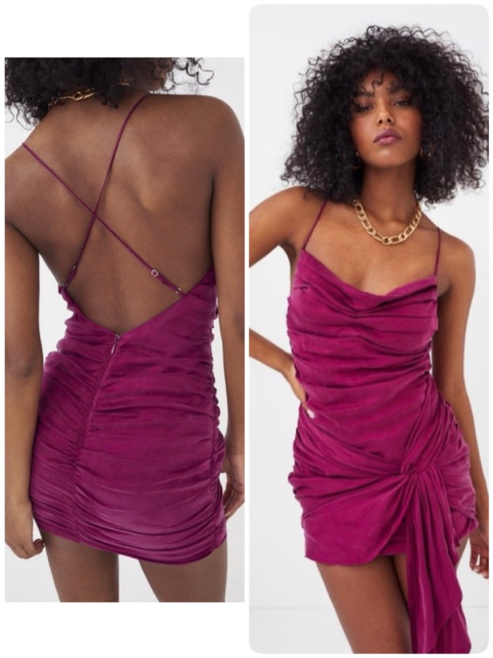 NWT New For Love & Lemons Allie Fuchsia Pink Draped Mini Dress Ruched Backless S